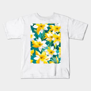 White Yellow Daffodil Field Abstract Artwork Kids T-Shirt